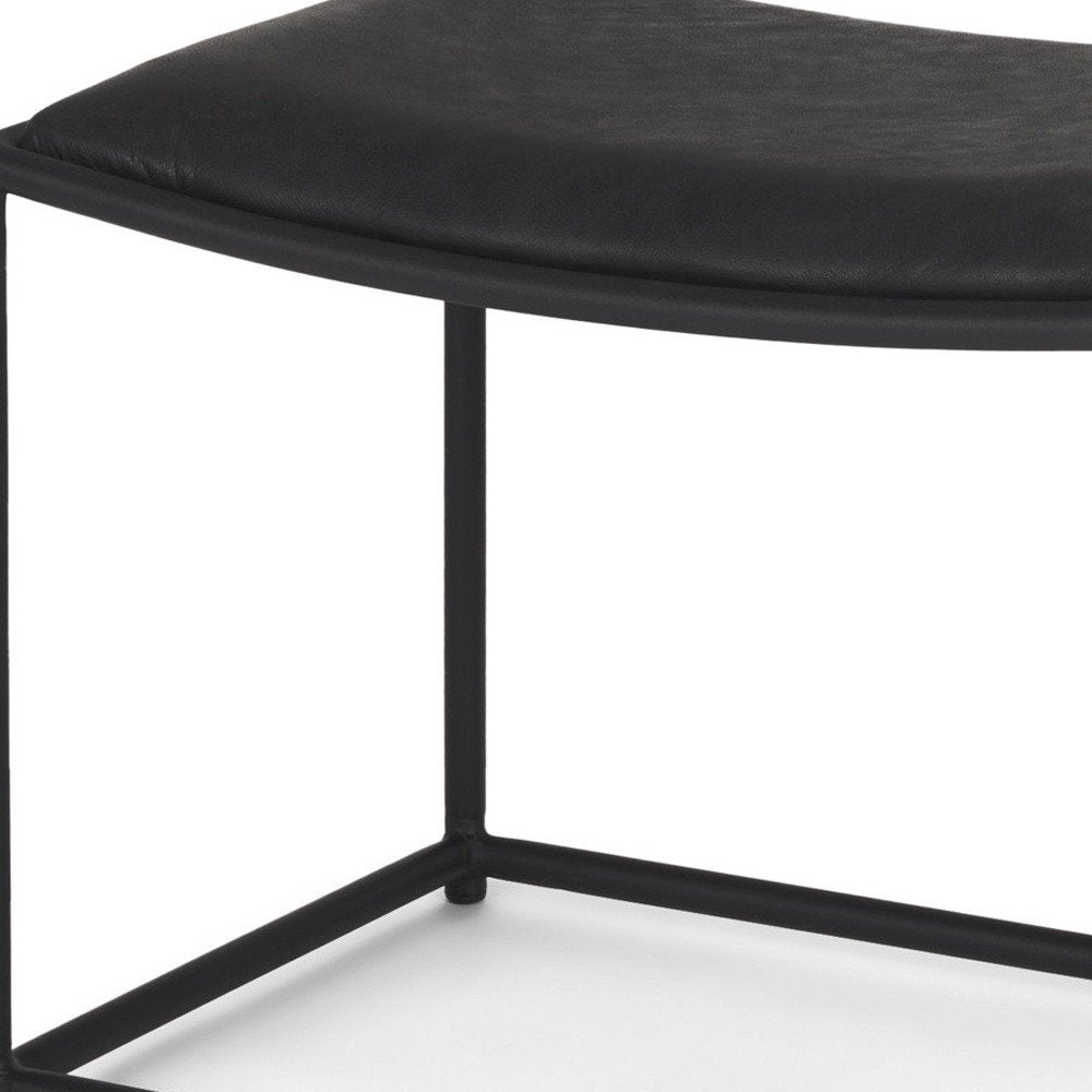 Black Metal and Genuine Leather Footstool - 23-inch