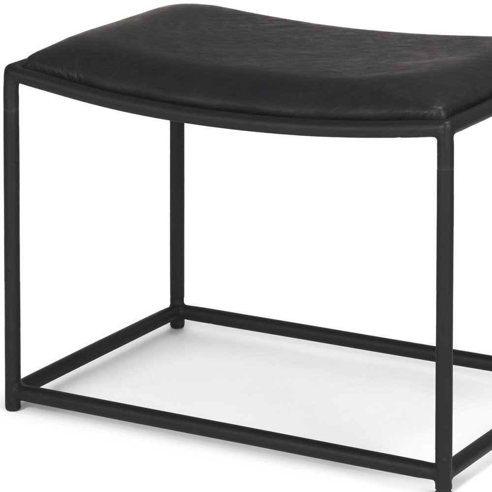Black Metal and Genuine Leather Footstool - 23-inch