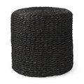 Black Water Hyacinth Round Pouf Ottoman - 18-inch