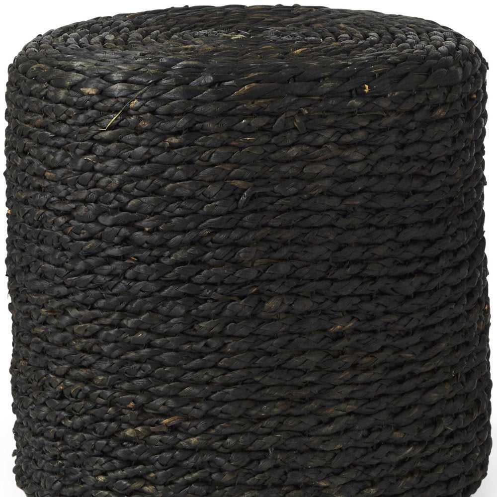 Black Water Hyacinth Round Pouf Ottoman - 18-inch
