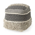 Black Gray and White Cotton Geometric Pouf Ottoman - 16-inch