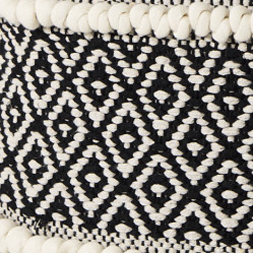 Black Gray and White Cotton Geometric Pouf Ottoman - 16-inch