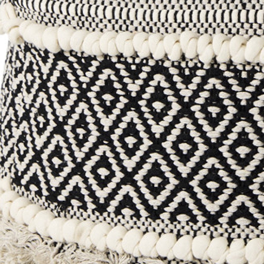 Black Gray and White Cotton Geometric Pouf Ottoman - 16-inch