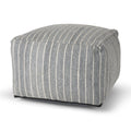 Blue and White Textural Stripe Cube Pouf Ottoman - 22-inch