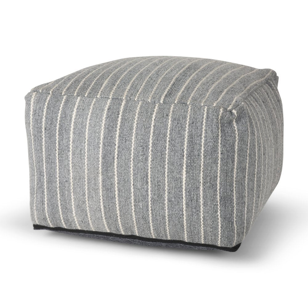 Blue and White Textural Stripe Cube Pouf Ottoman - 22-inch