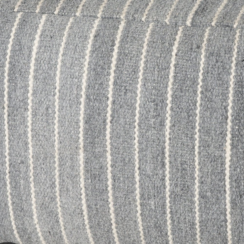 Blue and White Textural Stripe Cube Pouf Ottoman - 22-inch