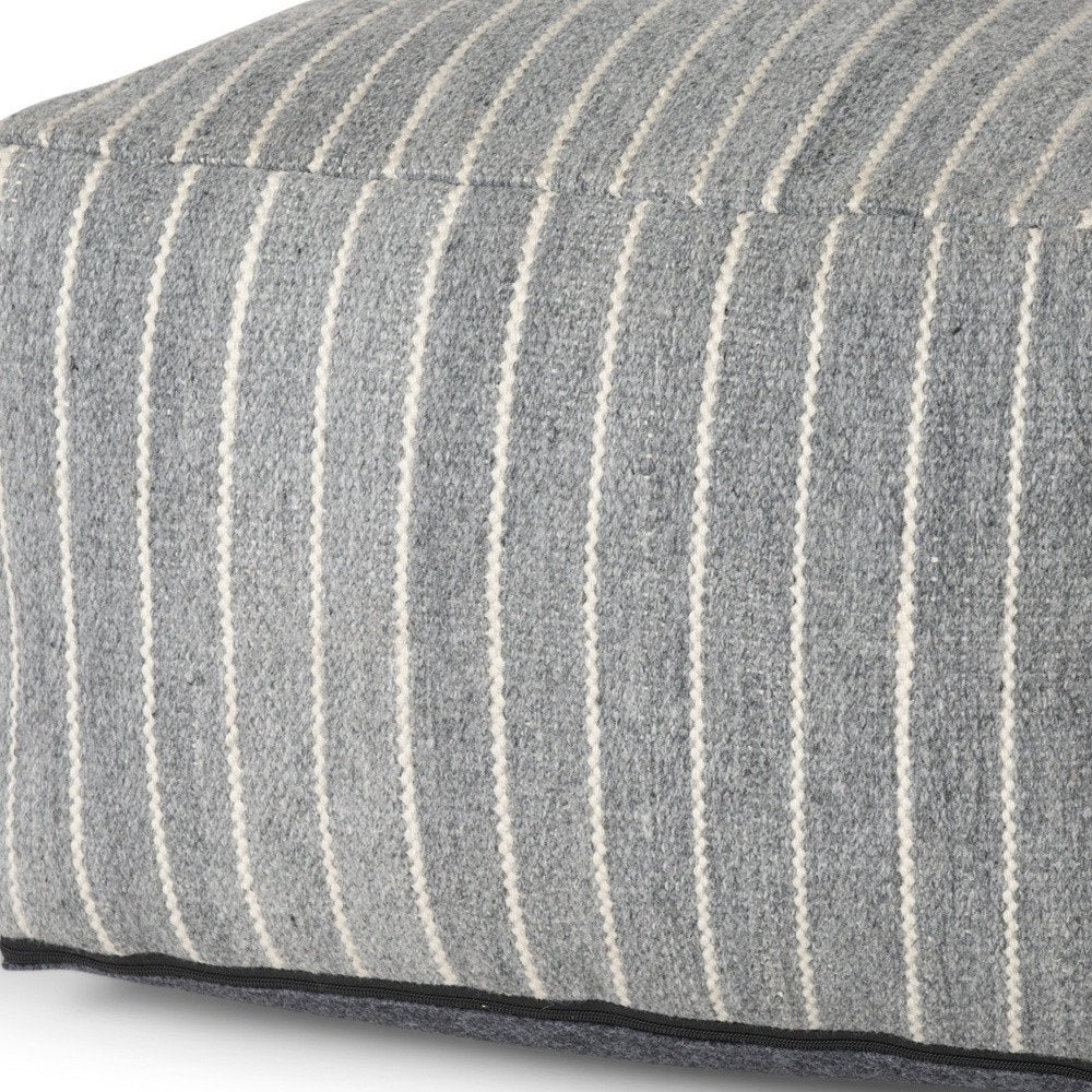 Blue and White Textural Stripe Cube Pouf Ottoman - 22-inch