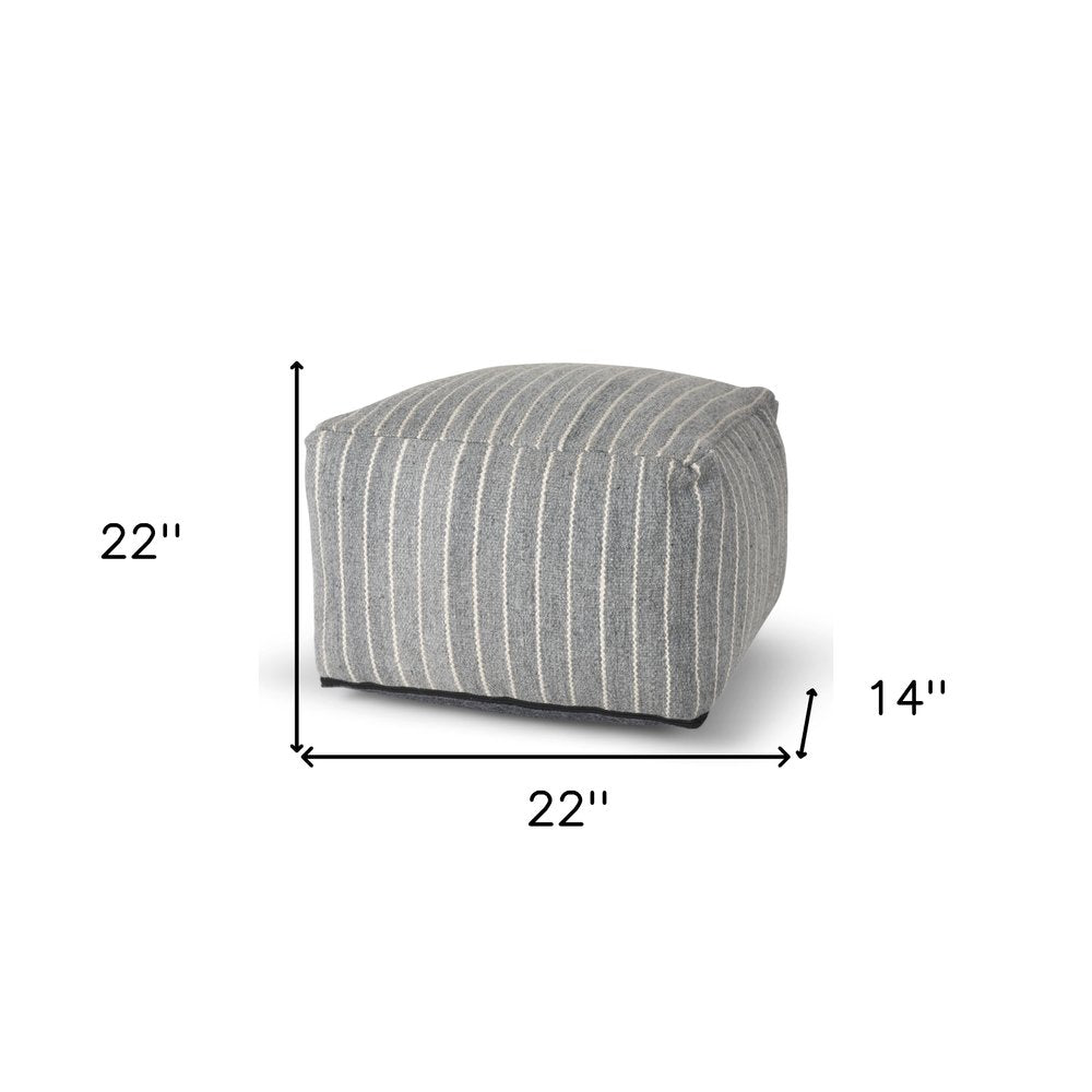 Blue and White Textural Stripe Cube Pouf Ottoman - 22-inch