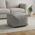 Blue and White Textural Stripe Cube Pouf Ottoman - 22-inch