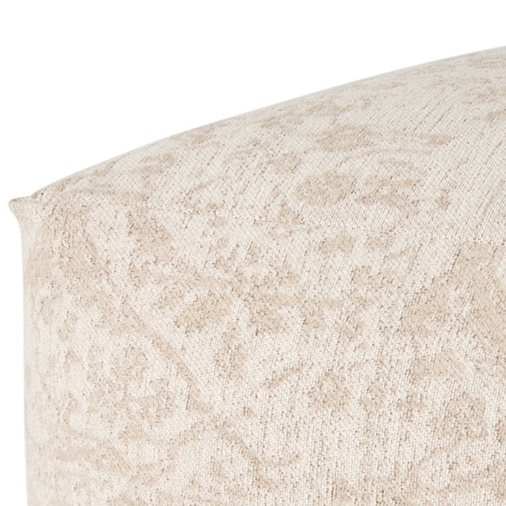 Beige and Cream Chenille Damask Pouf Ottoman - 36-inch