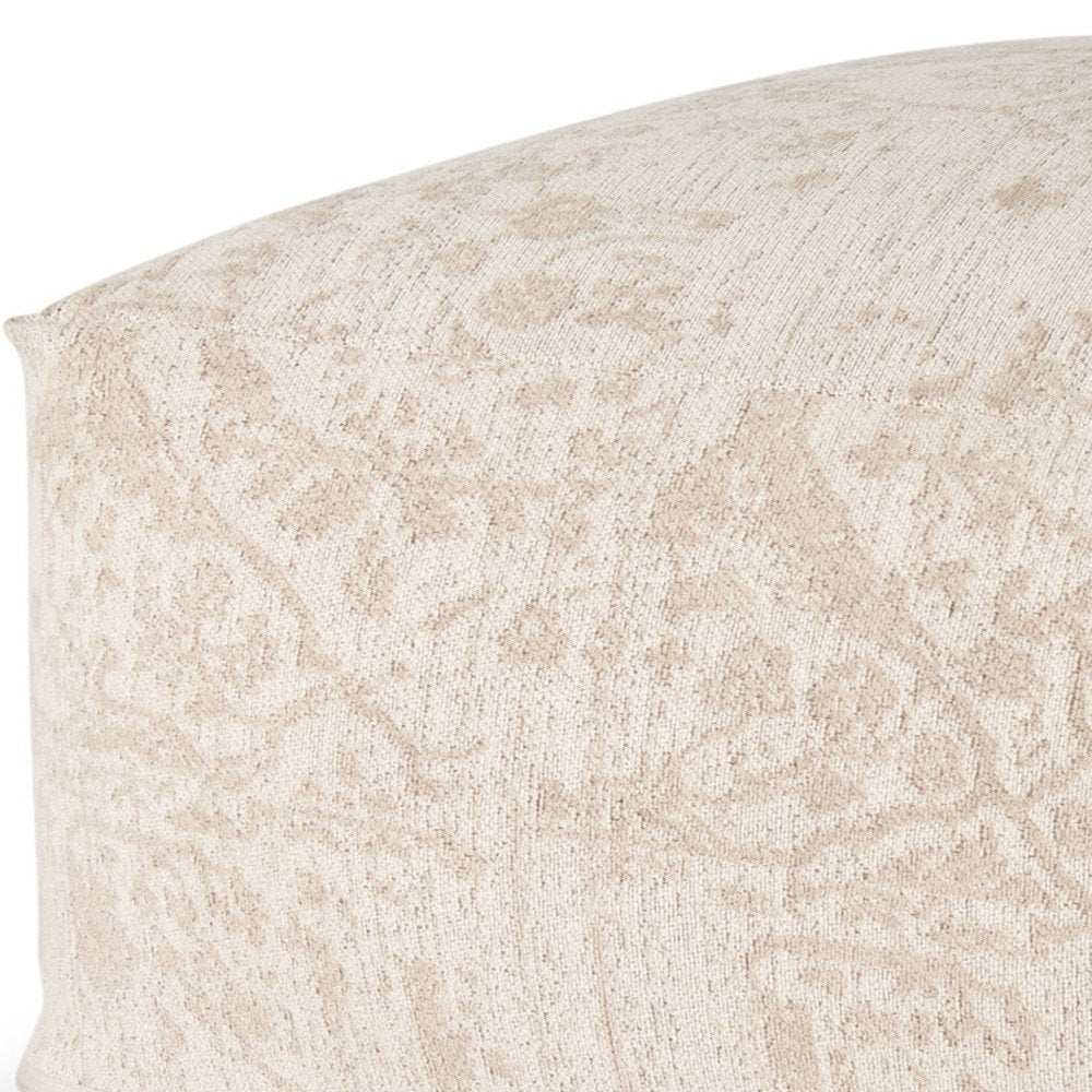 Beige and Cream Chenille Damask Pouf Ottoman - 36-inch
