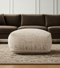 Beige and Cream Chenille Damask Pouf Ottoman - 36-inch
