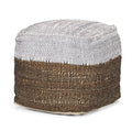 White Black and Natural Cotton and Jute Color Block Cube Pouf Ottoman