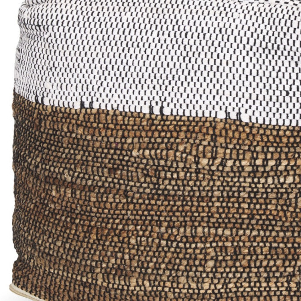 White Black and Natural Cotton and Jute Color Block Cube Pouf Ottoman