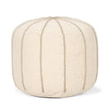 Beige and Taupe Fabric Striped Round Pouf Ottoman - 18-inch