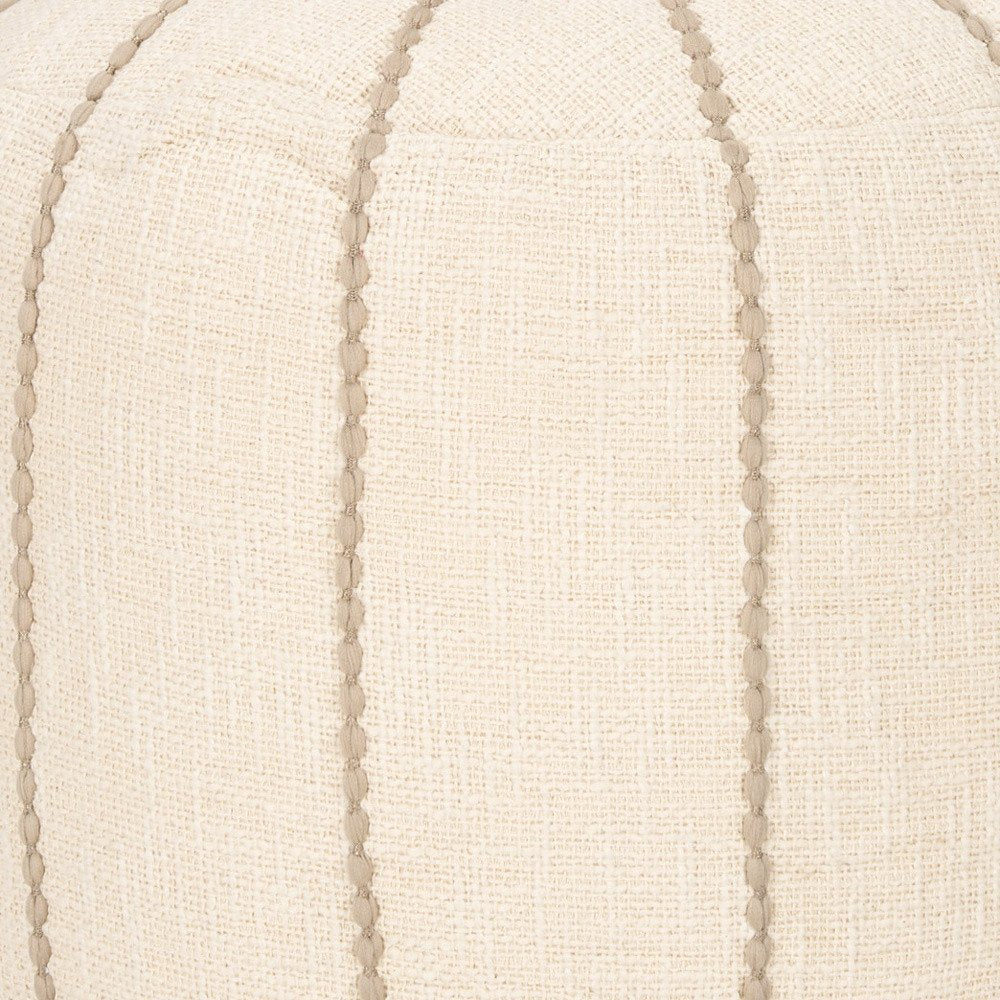 Beige and Taupe Fabric Striped Round Pouf Ottoman - 18-inch
