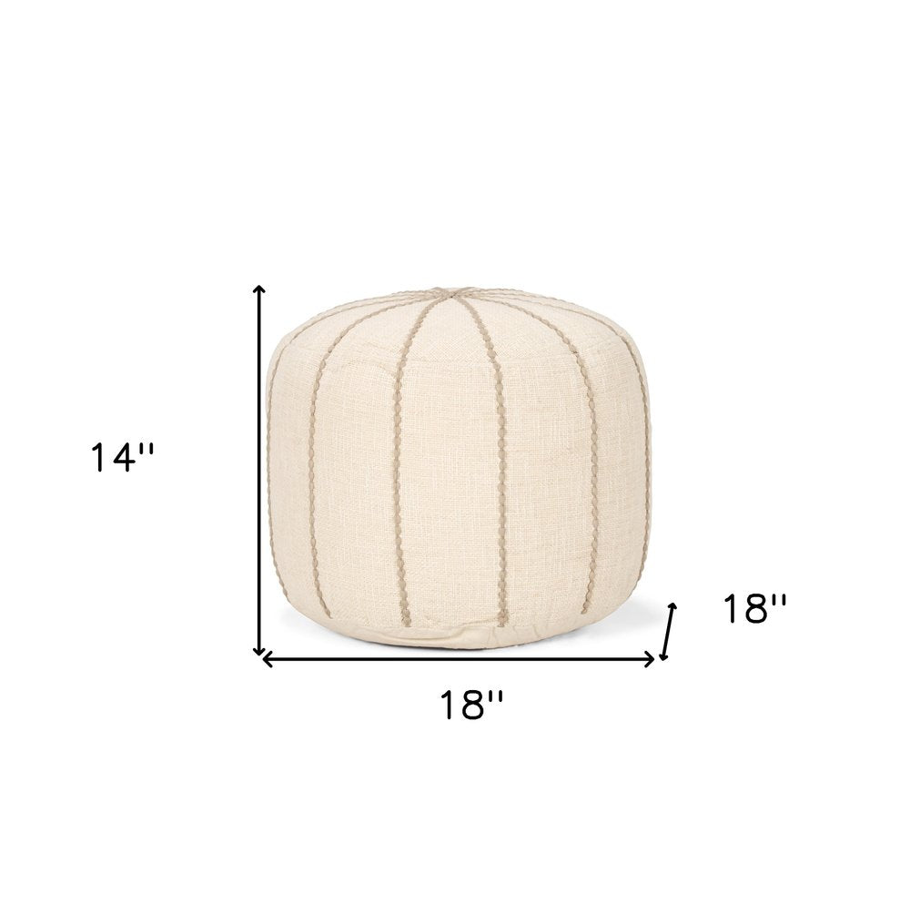 Beige and Taupe Fabric Striped Round Pouf Ottoman - 18-inch