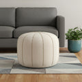 Beige and Taupe Fabric Striped Round Pouf Ottoman - 18-inch