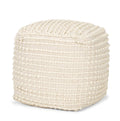 Beige and Cream Wool Striped Cube Pouf Ottoman - 16-inch