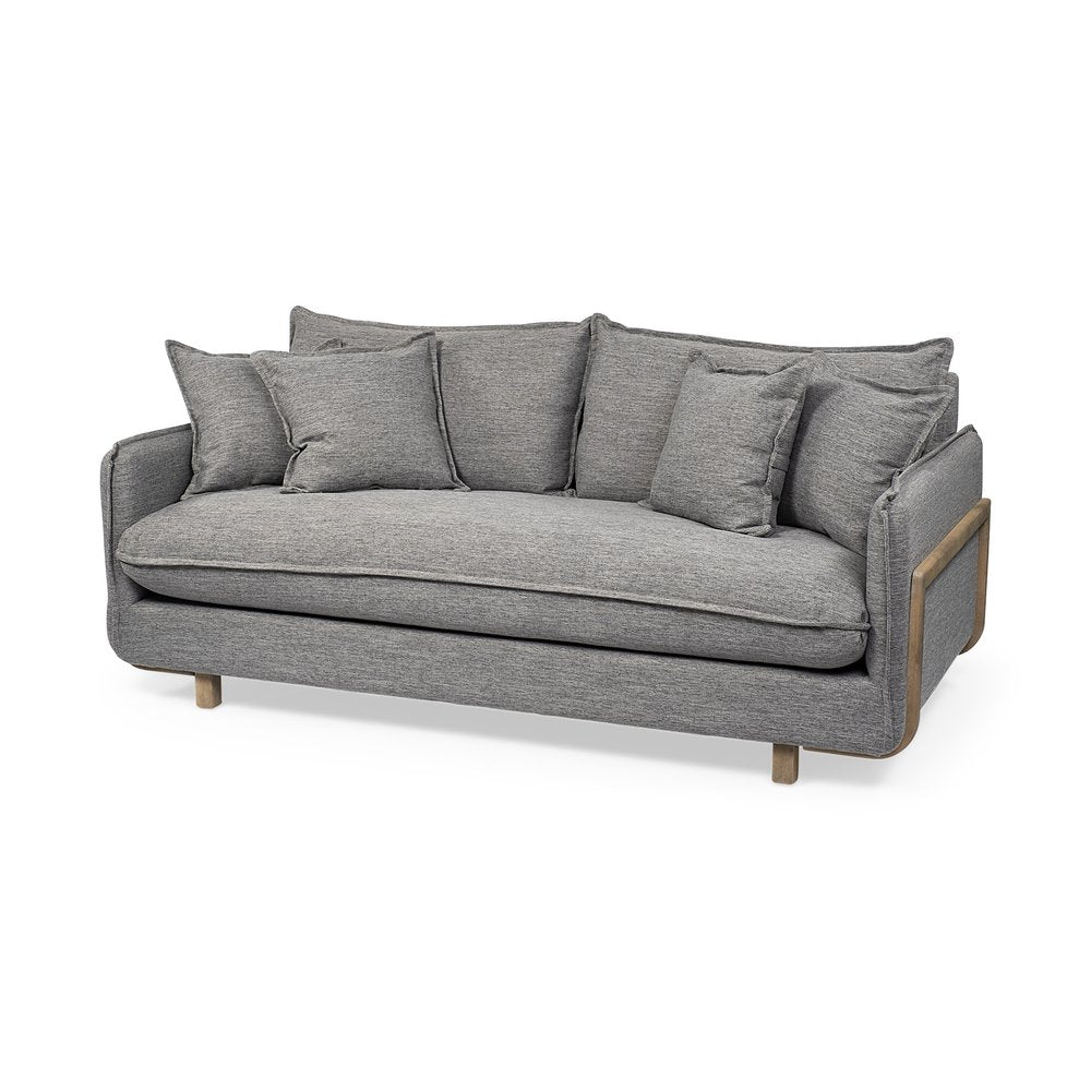 Gray Fabric Sofa with Brown Legs - 84-inch