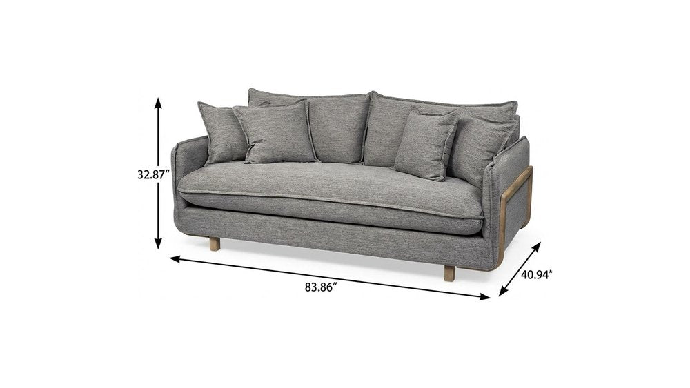 Gray Fabric Sofa with Brown Legs - 84-inch