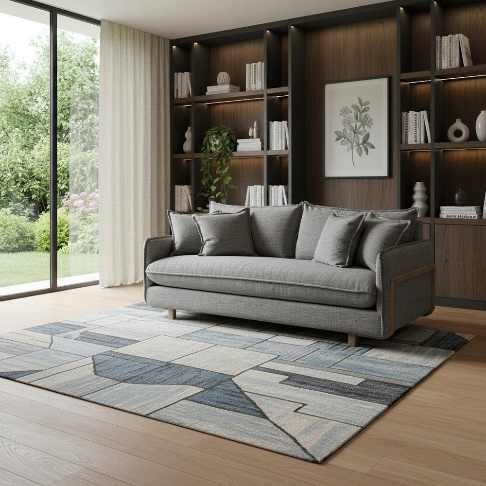 Gray Fabric Sofa with Brown Legs - 84-inch