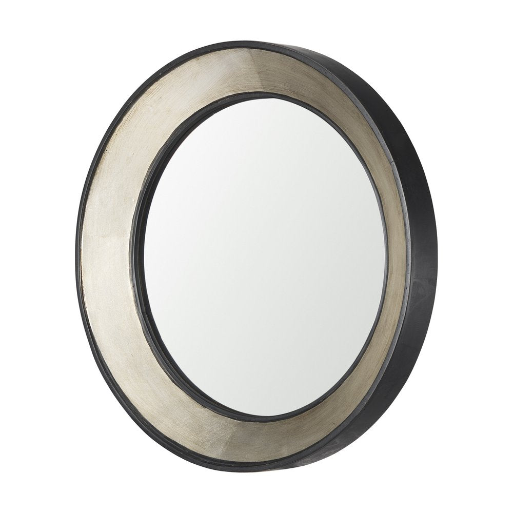 Champagne and Dark Brown Metal and Solid Wood Round Framed Accent Mirror