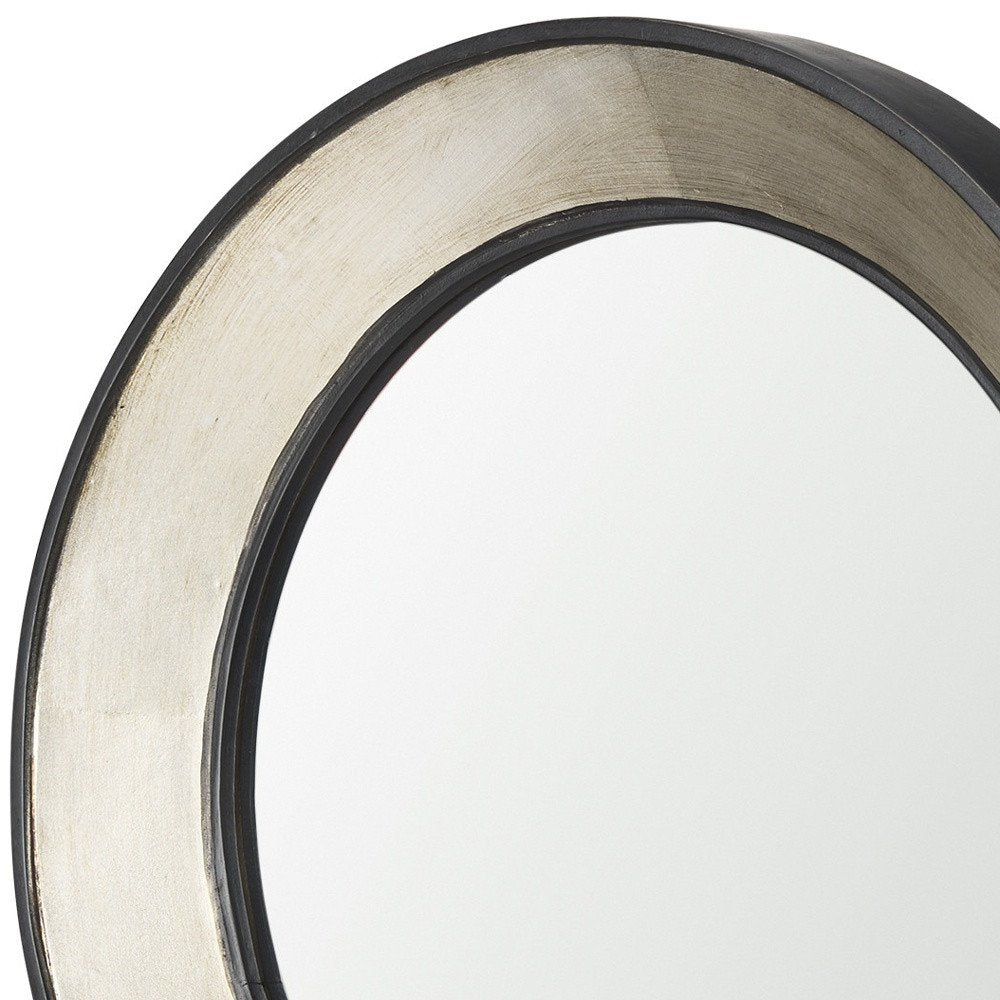 Champagne and Dark Brown Metal and Solid Wood Round Framed Accent Mirror