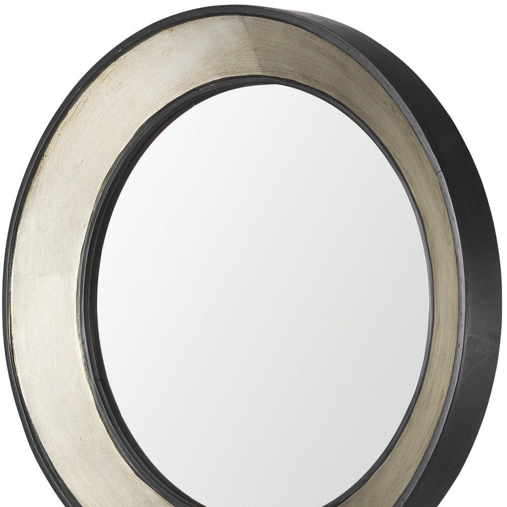 Champagne and Dark Brown Metal and Solid Wood Round Framed Accent Mirror