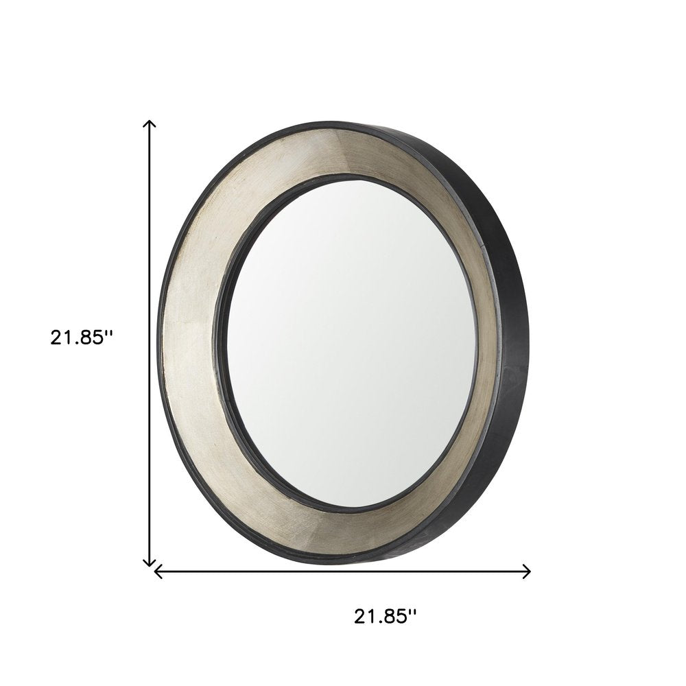 Champagne and Dark Brown Metal and Solid Wood Round Framed Accent Mirror
