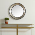 Champagne and Dark Brown Metal and Solid Wood Round Framed Accent Mirror