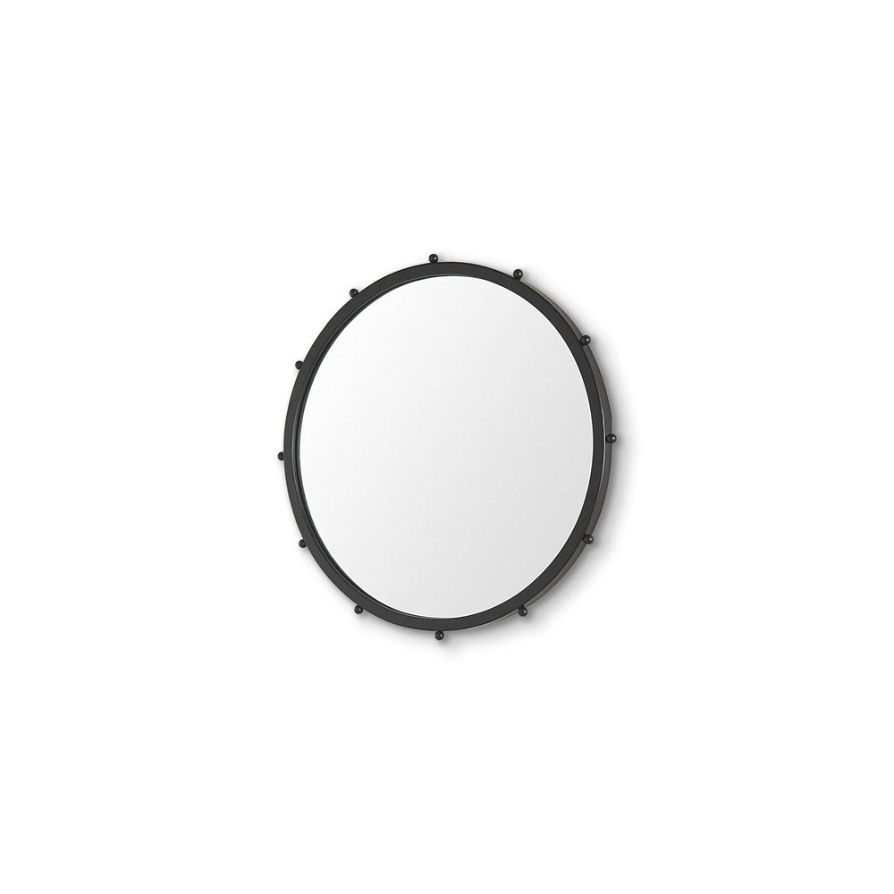 Black Metal Beaded Round Framed Accent Mirror - 25-inch