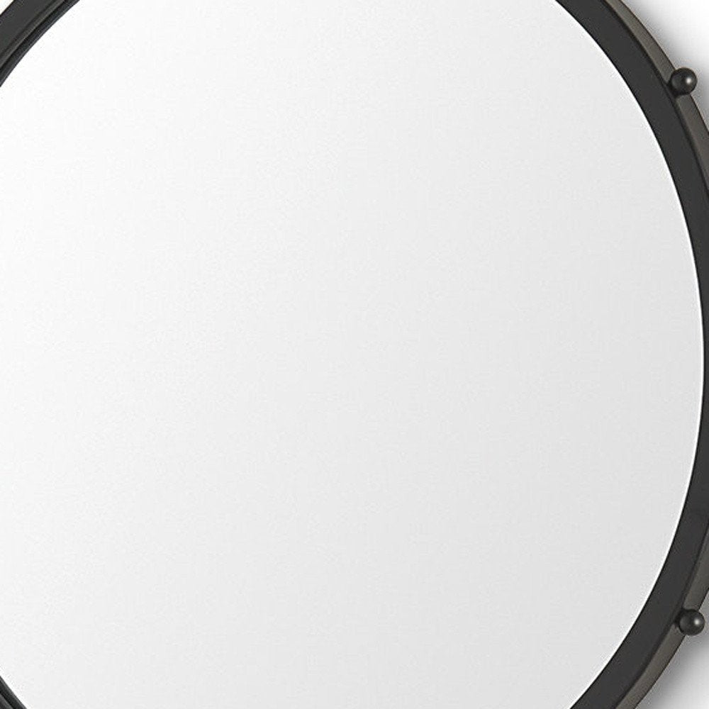 Black Metal Beaded Round Framed Accent Mirror - 25-inch