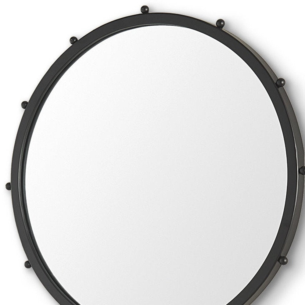 Black Metal Beaded Round Framed Accent Mirror - 25-inch