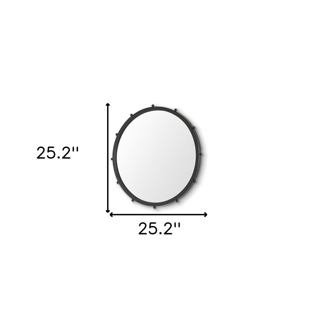 Black Metal Beaded Round Framed Accent Mirror - 25-inch