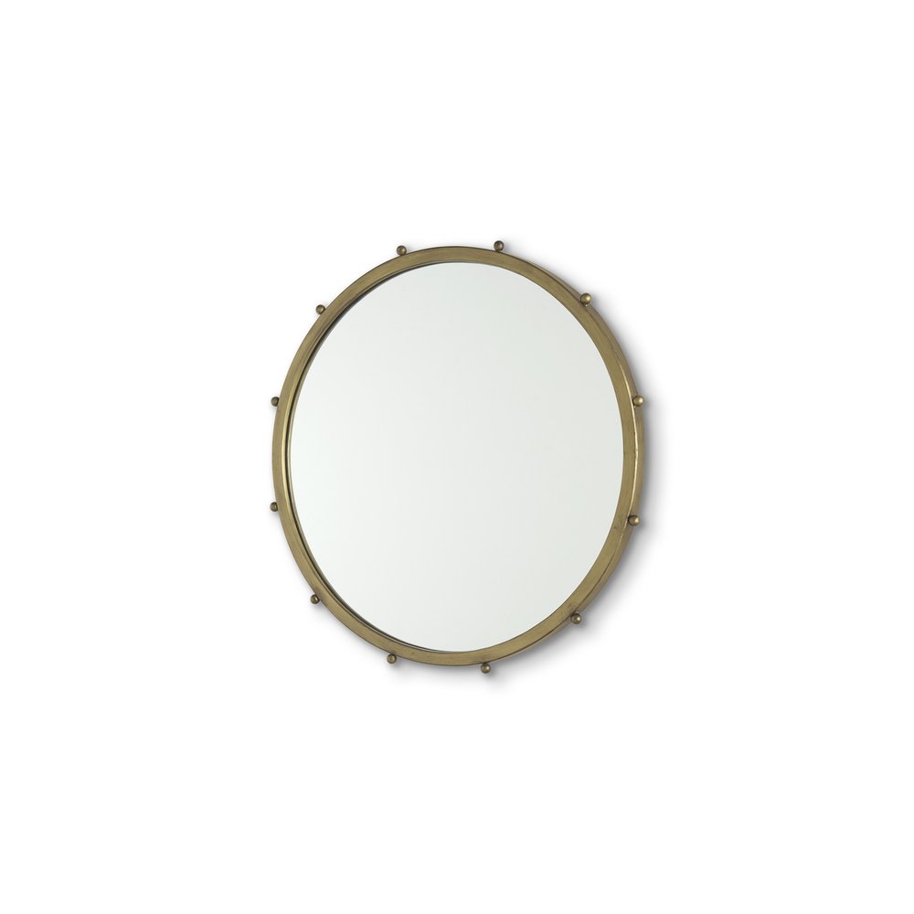 Gold Metal Beaded Round Framed Accent Mirror - 25-inch