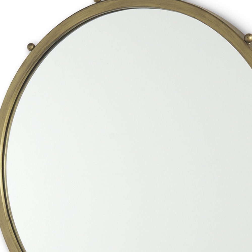 Gold Metal Beaded Round Framed Accent Mirror - 25-inch