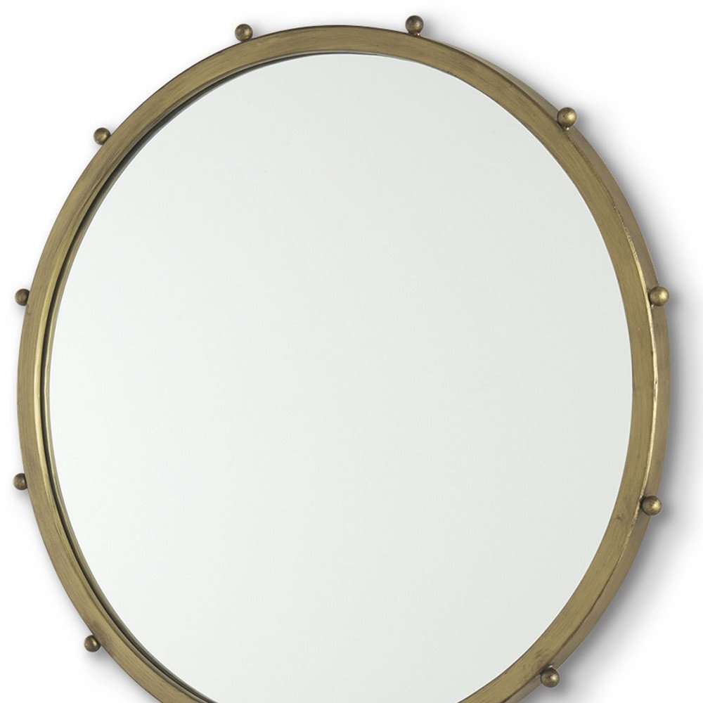 Gold Metal Beaded Round Framed Accent Mirror - 25-inch