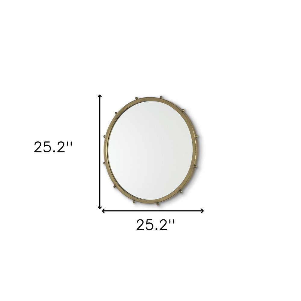 Gold Metal Beaded Round Framed Accent Mirror - 25-inch
