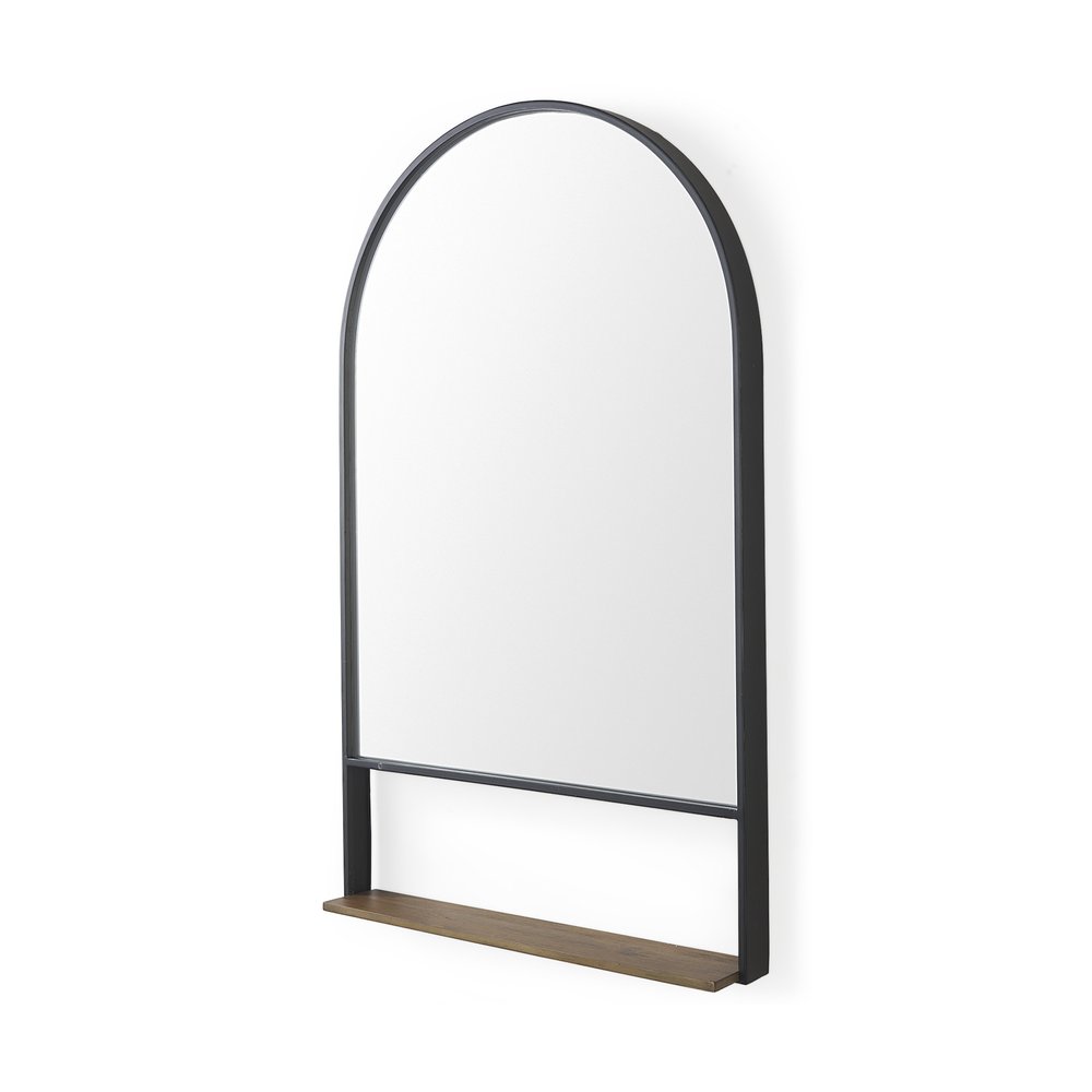 Black Metal Arch Framed Accent Mirror with Shelf - 40-inch