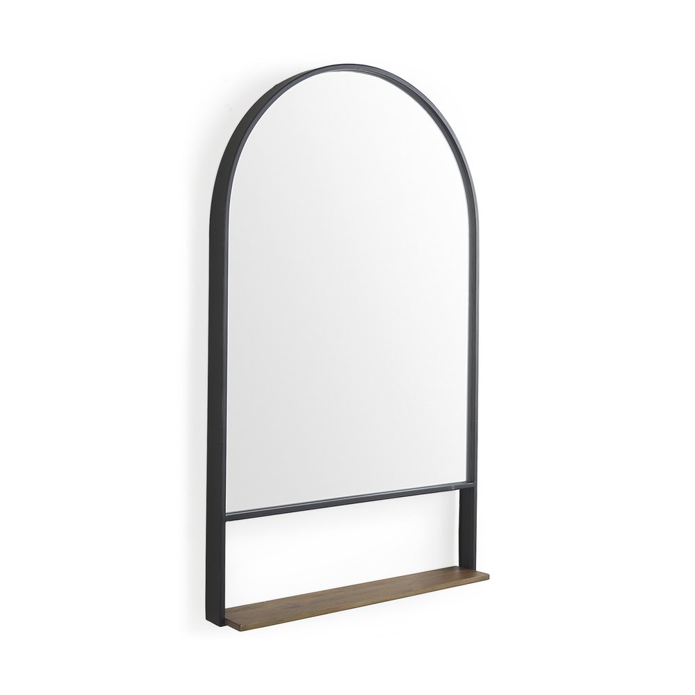 Black Metal Arch Framed Accent Mirror with Shelf - 40-inch
