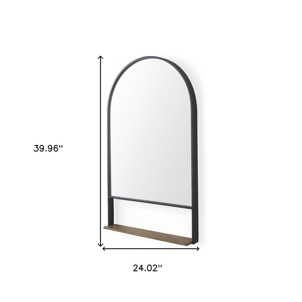 Black Metal Arch Framed Accent Mirror with Shelf - 40-inch