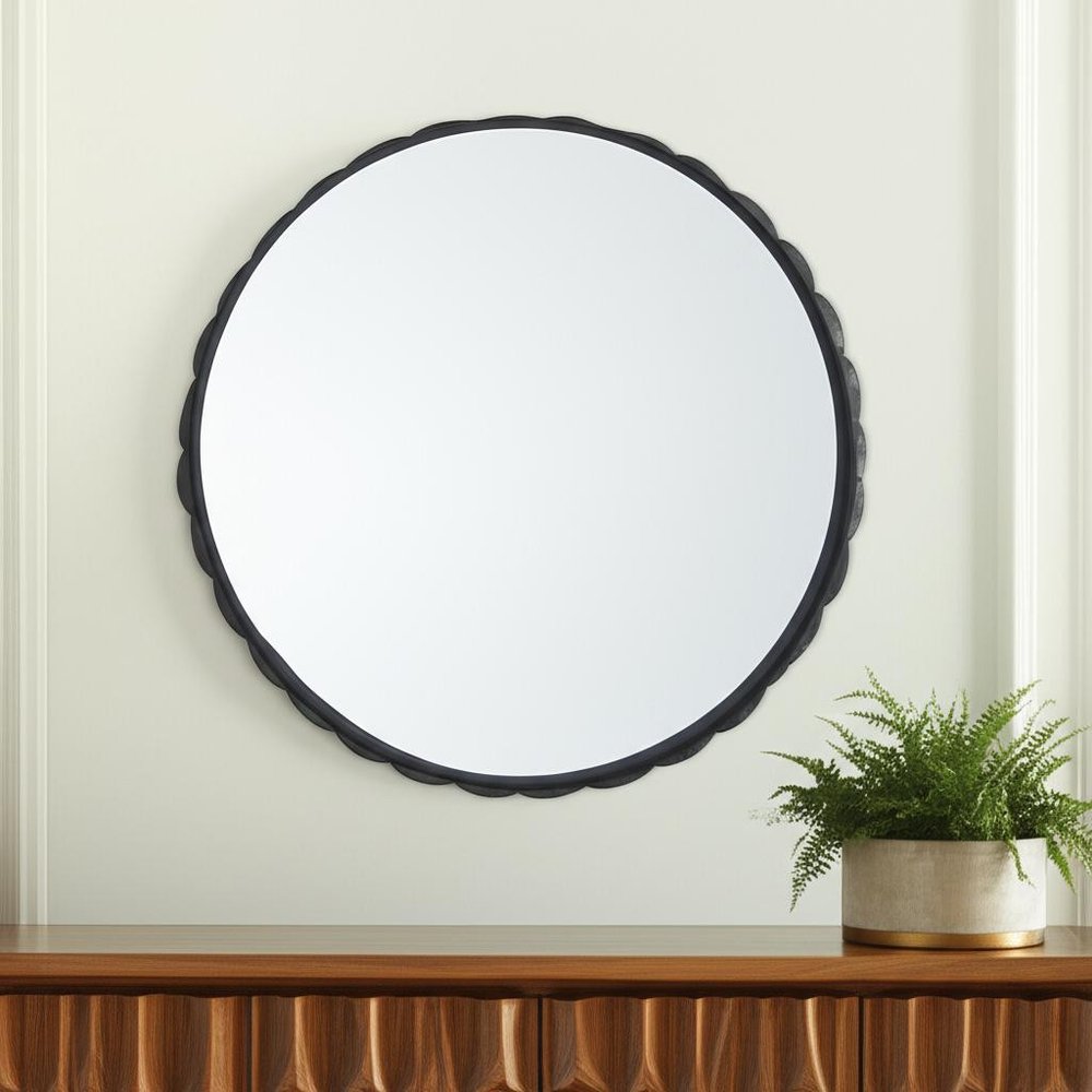 Black Metal Scalloped Framed Accent Mirror - 30-inch
