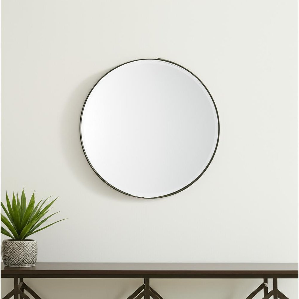 Gold Metal Round Framed Accent Mirror - 24-inch