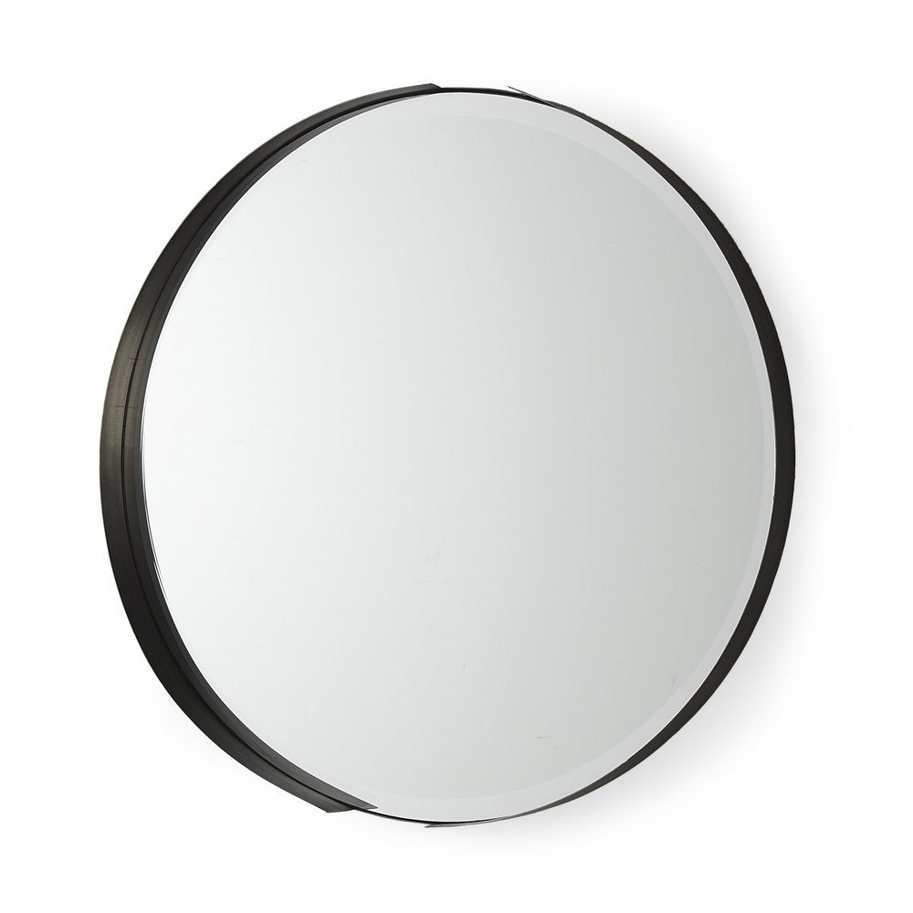 Black Metal Round Framed Accent Mirror - 24-inch