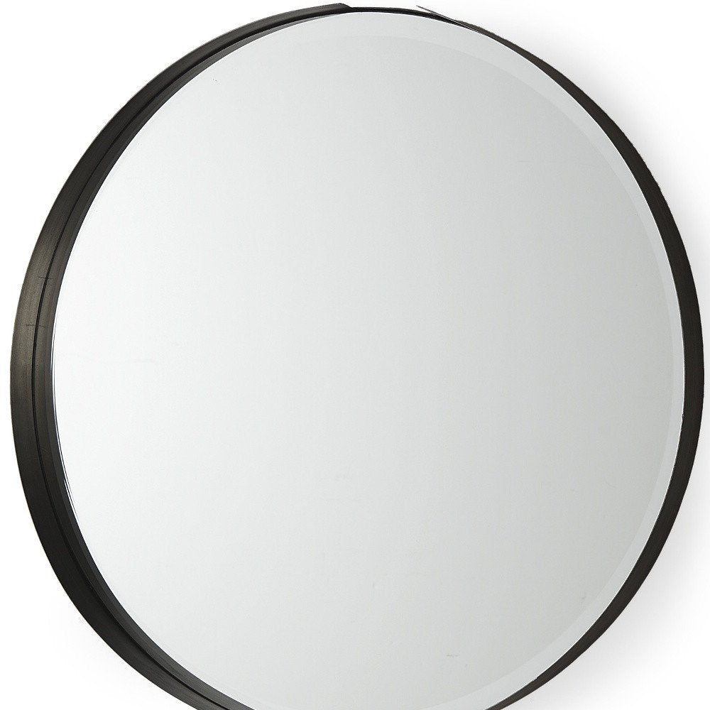 Black Metal Round Framed Accent Mirror - 24-inch