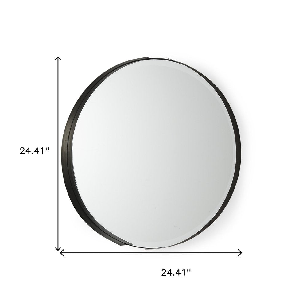 Black Metal Round Framed Accent Mirror - 24-inch