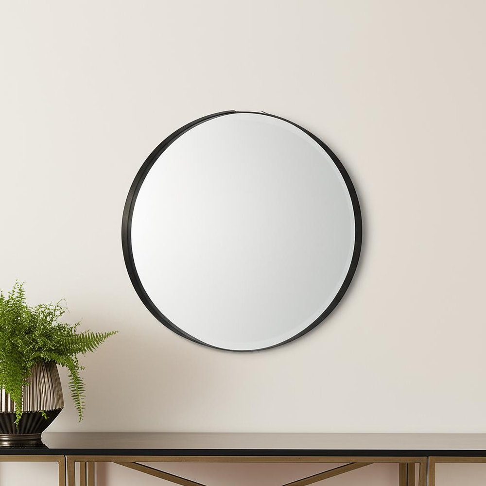 Black Metal Round Framed Accent Mirror - 24-inch