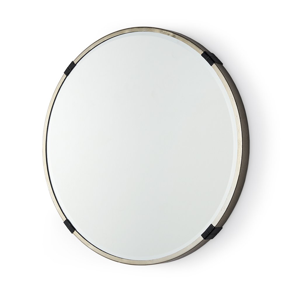 Gold and Black Metal Round Framed Accent Mirror - 24-inch