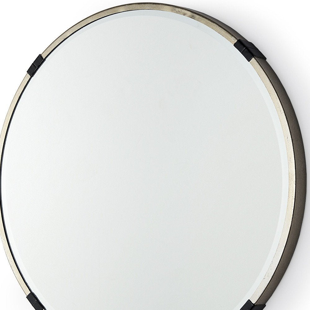 Gold and Black Metal Round Framed Accent Mirror - 24-inch